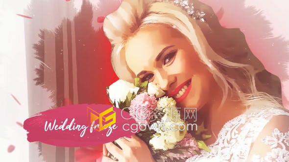 AE模板-制作创意婚礼视频彩色动画冻结画面介绍新娘新郎效果
