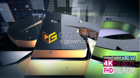 AE模板-网格线徽标条金属3D动画LOGO挤出光面材质视频片头