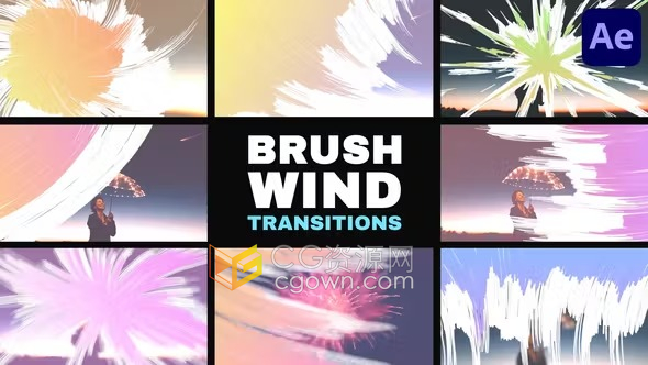 流动粉彩笔刷旋风过渡模仿气流精美的动画画笔转场-AE模板