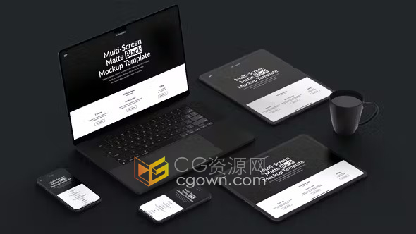 多屏哑光黑屏电子产品模型展示AE模板