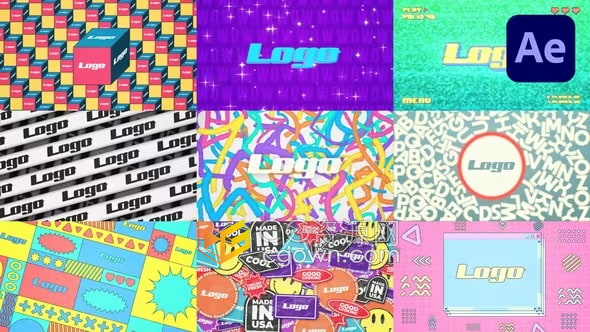 多彩快速卡通图形元素彩色页面标志动画Colorful Pages Logo Reveal-AE模板