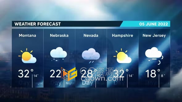 实用新闻风格场景Weather Forecast 天气预报动画-AE模板