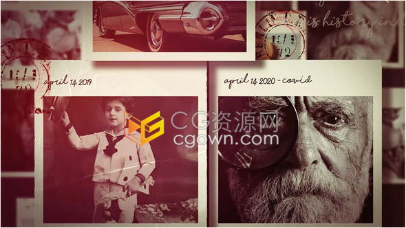 AE模板-制作复古历史纪录片视频相册褪色效果照片动画幻灯片