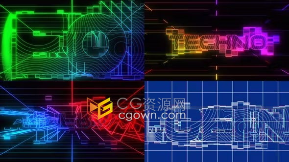 多边形霓虹灯网格标题The Grid Title Opener-AE视频模板