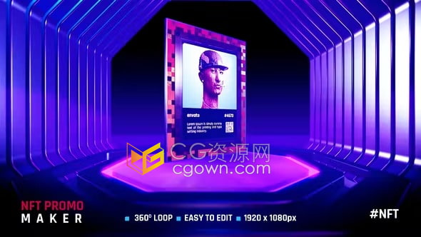 元宇宙数字艺术收藏品NFT介绍展示360度循环动画-AE模板