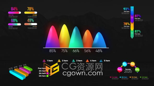 AE模板-5组3D现代信息图表Infographic图形动画效果制作