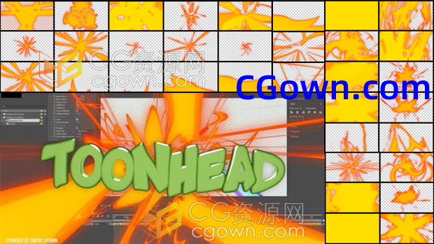 AE模板-制作游戏能量爆发光效卡通动画过渡转场效果素材4K分辨率第五套