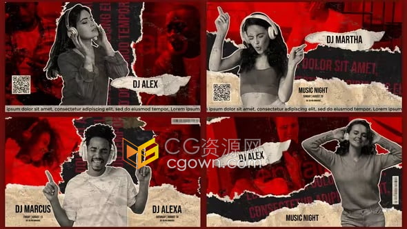 活力撕纸风格音乐活动幻灯片Music Slideshow Opener-AE模板