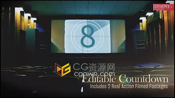 真实电影院大厅经典老式影院屏幕复古风格数字倒计时-AE模板