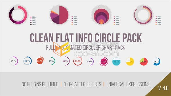 AE模板-扁平圆形信息圈饼图统计数据分析图表动画效果制作