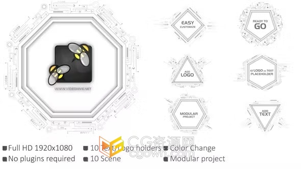 干净线条演绎几何图形HUD科技标题-AE模板