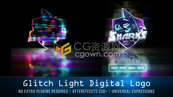 AE模板-Glitch Light霓虹灯故障毛刺失真互联网游戏技术公司LOGO片头