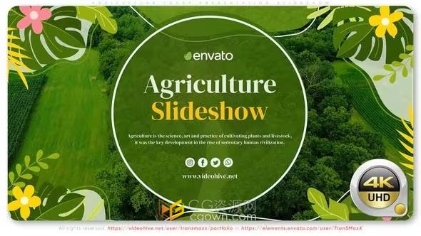 AE模板-绿色农业演示幻灯片生态农场健康和天然食品介绍视频
