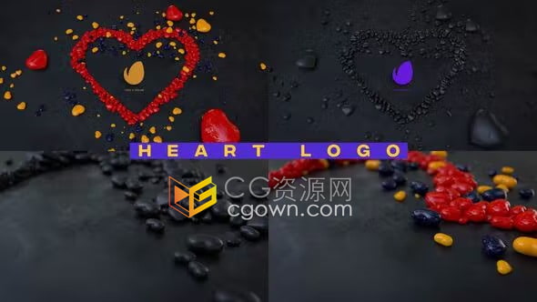 3D场景装置艺术心形石块动画标志-AE片头模板