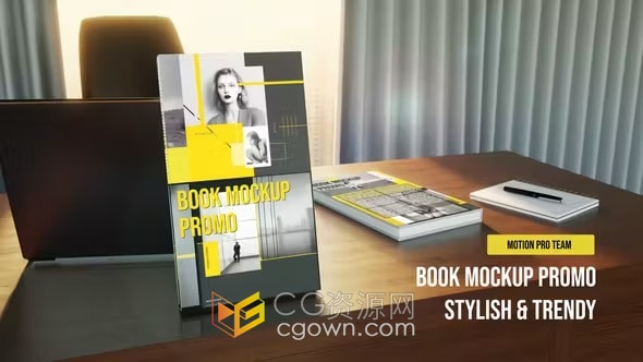 逼真沙发茶几办公桌场景书籍杂志展示新书推广视频广告-AE模板