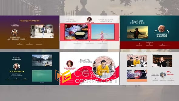 AE模板-社交媒体平台片尾预告推广直播博主下播前结束屏幕引导关注订阅信息展示