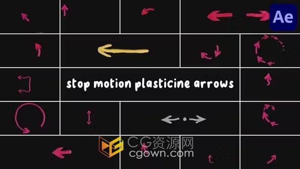定格效果彩色艺术橡皮泥箭头动画元素下载-AE模板