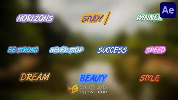 时尚多彩带底纹卡通明亮预设标题-AE模板