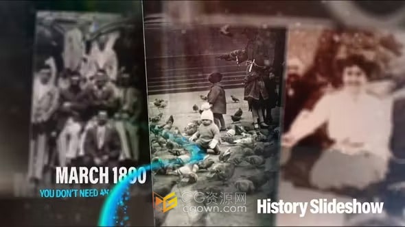 AE模板-彩色粒子光束复古相册创意历史幻灯片