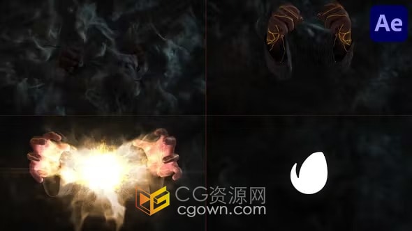 AE模板-烟雾缭绕神秘场景巫师之手施展能量咒语形成粒子标志动画