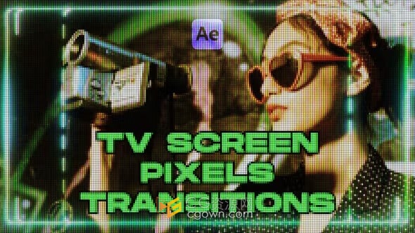AE模板-15个电视屏幕像素过渡TV Screen Pixels Transitions