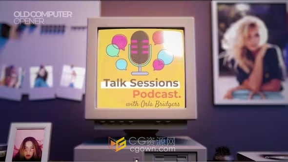 AE模板-复古场景老式电脑显示器启动片头动画