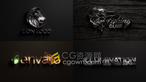 AE模板-4种纹理镀铬金属光泽LOGO标志动画效果视频片头