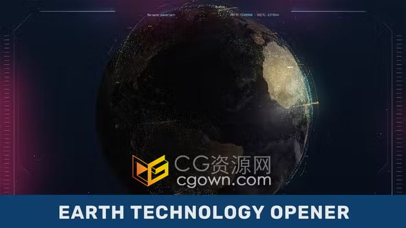 3D地球随着闪烁灯光粒子叠加元素旋转技术片头视频介绍-AE模板