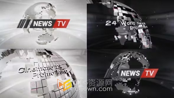 科技HUD立方体星球动画元素国际新闻频道包装片头-AE模板