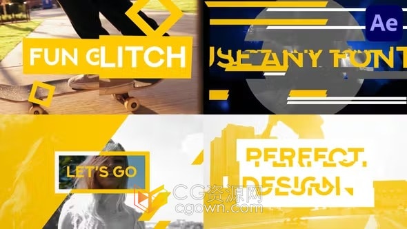 多彩快节奏踩踏和故障效果社交媒体动态幻灯片演示-AE模板