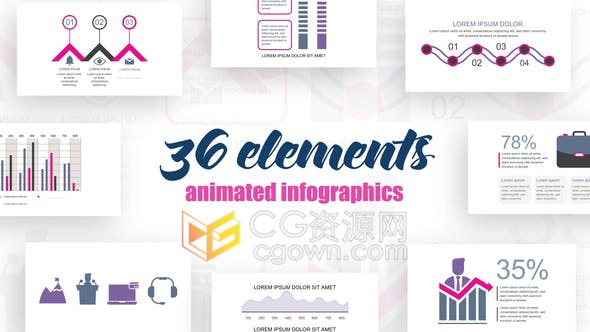 AE模板-36个统计图表分析图形动画元素 Infographics Vol.37