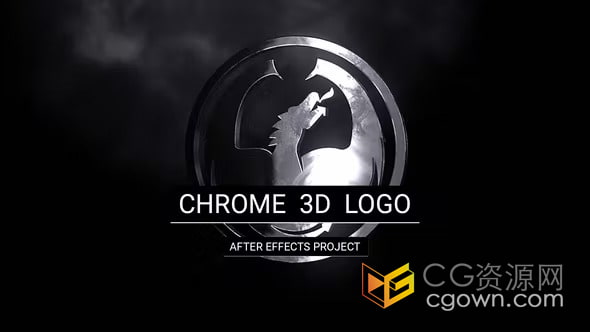 黑暗背景烟雾效果镀铬金属3D标志动画-AE模板