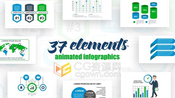 AE模板-37个业务商业信息图表分析动画图形元素Infographics Vol.39