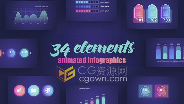 AE模板-34个技术项目分析信息图表动画元素Infographics Vol.41