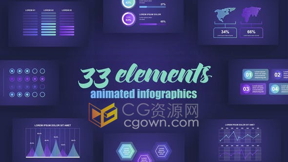 AE模板-33个抽象现代设计信息图形分析图表动画元素Infographics Vol.42