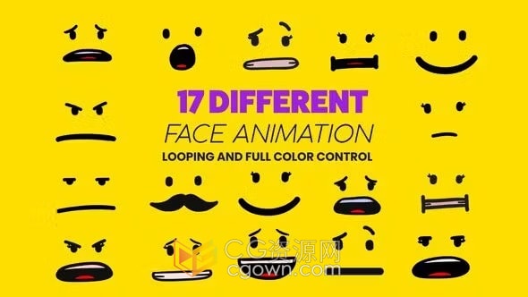 AE模板-2D卡通动画面部表情符号脸部表情包下载
