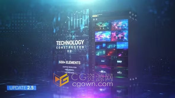 Technology Constructor V2.5高科技HUD数据信息UI界面场景665组元素动画