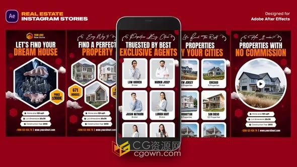 AE模板-垂直版房地产视频广告多用途动态竖屏广告