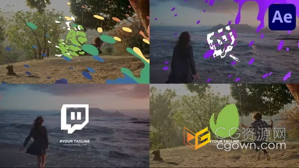 2D明亮多彩卡通动画彩虹波标志-AE品牌介绍视频模板