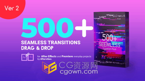 AE模板-500+多种不同效果视频转场效果制作AE软件工程Transitions V2.0