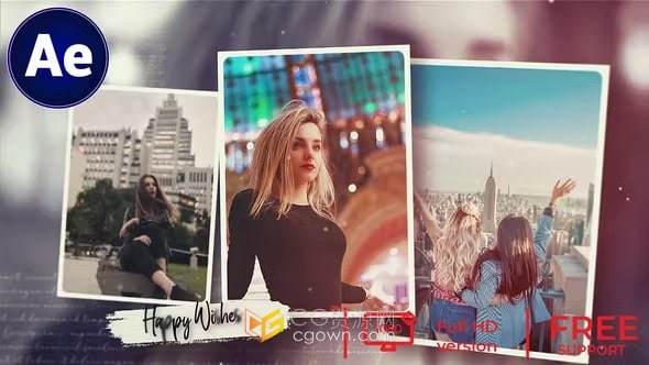 情感回忆3D照片幻灯片温柔视频相册-AE模板