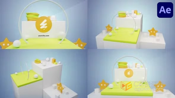 清新时尚可爱有趣立柱堆叠3D几何标志动画-AE模板