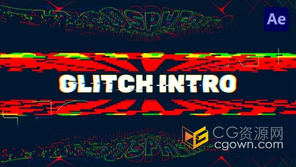 创意图像RGB拆分色差效果故障文本动画Glitch Intro-AE片头模板