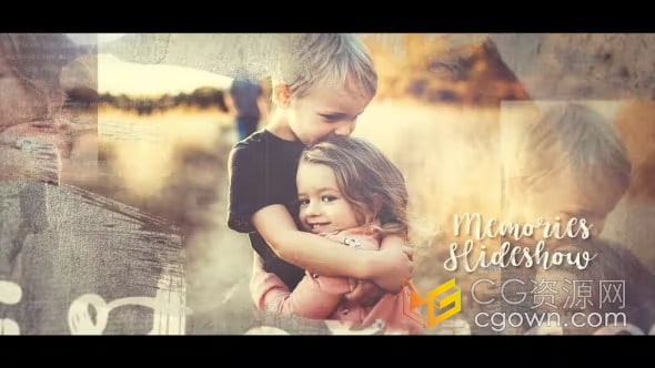 笔刷动画温馨漏光效果家庭相册甜美回忆照片专辑AE视频模板