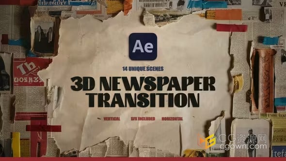 14种独特的3D报纸过渡效果免费下载-AE转场模板