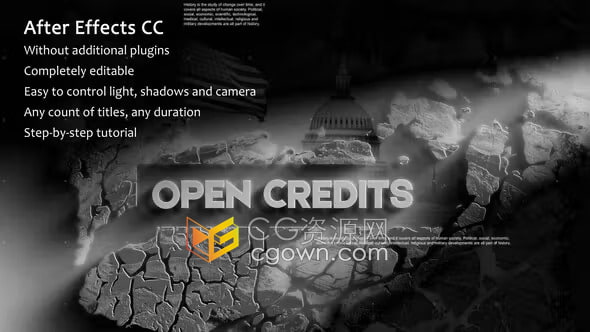 黑白阴影效果历史调查事件电影片尾字幕标题预告片-AE模板