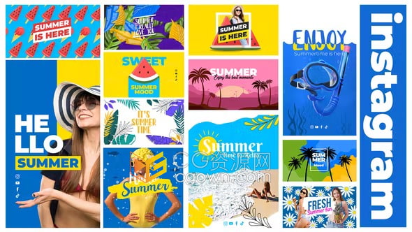 暑假潜水健身游泳培训广告宣传清凉夏日阳光沙滩竖屏海报-AE模板