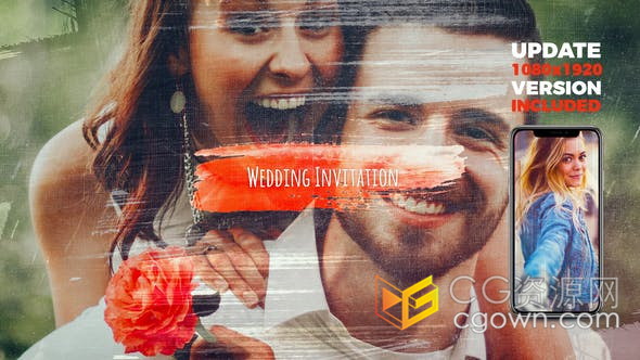 AE模板-制作婚礼订婚请柬小视频手绘笔刷动画公告婚礼邀请时间