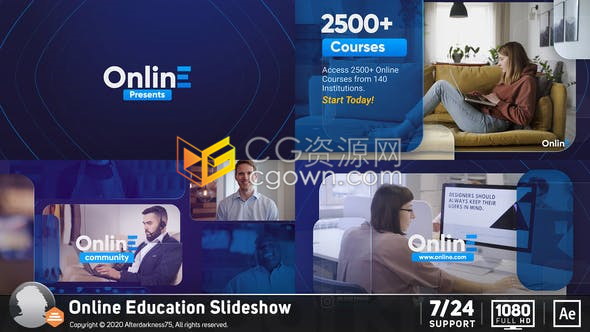 AE模板-在线教育幻灯片宣传学校活动网络培训班课程推广视频动画