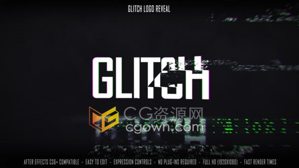 AE模板-Glitch Logo故障动画毛刺画面效果科技感视频片头制作